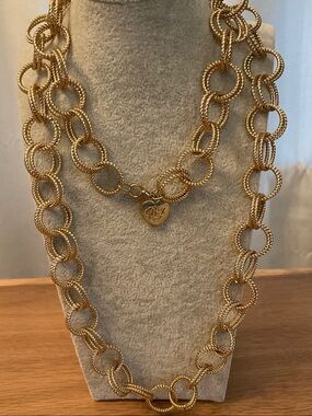 Betsey Johnson Gold Tone Etched Double Ring Necklace